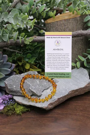 Natural Stone Gem and Seed Bead Bracelet 7 inch Stretch-Amber