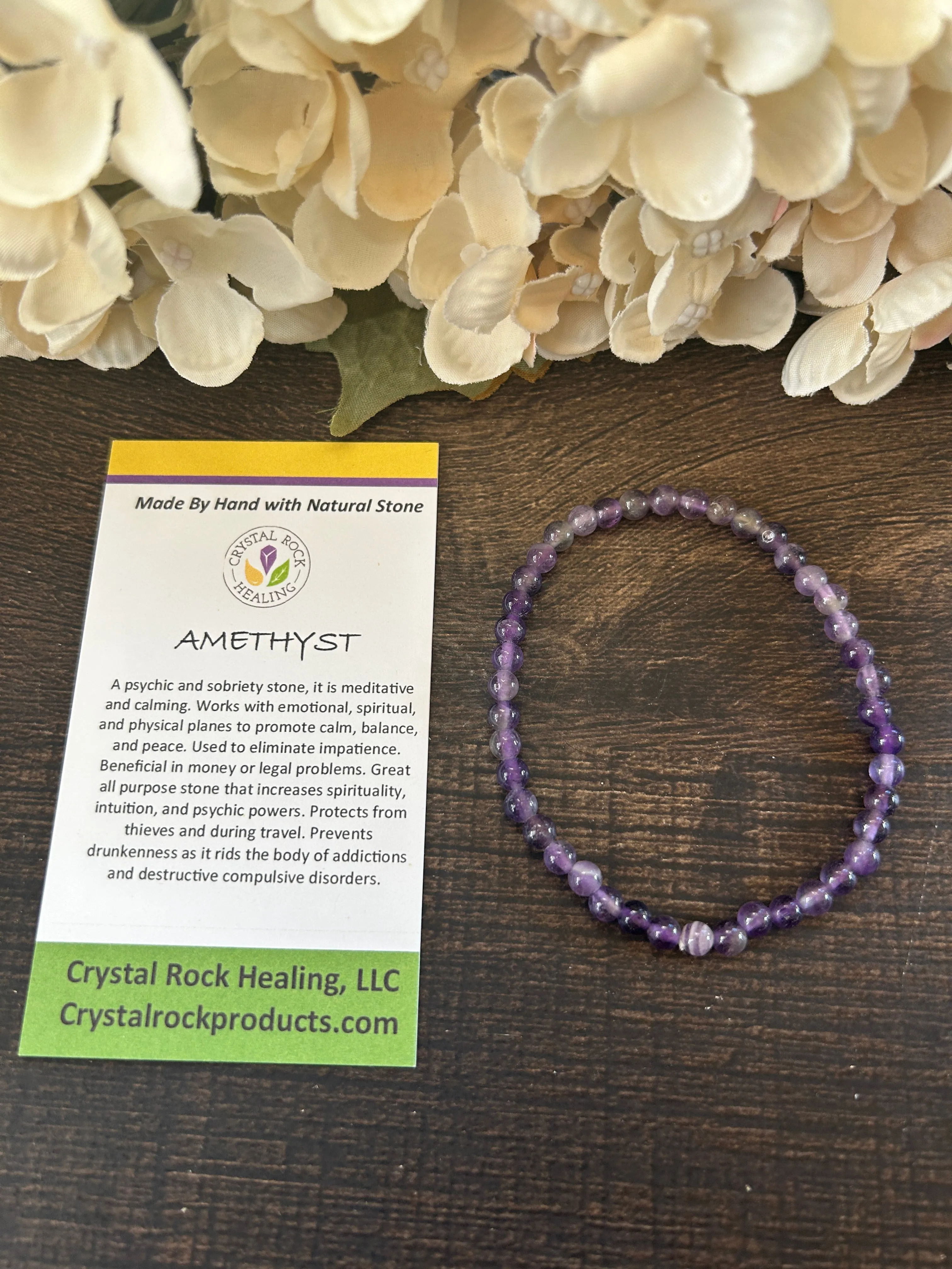 Natural Stone Gem Bracelet 7 inch 4mm Stretch-Amethyst