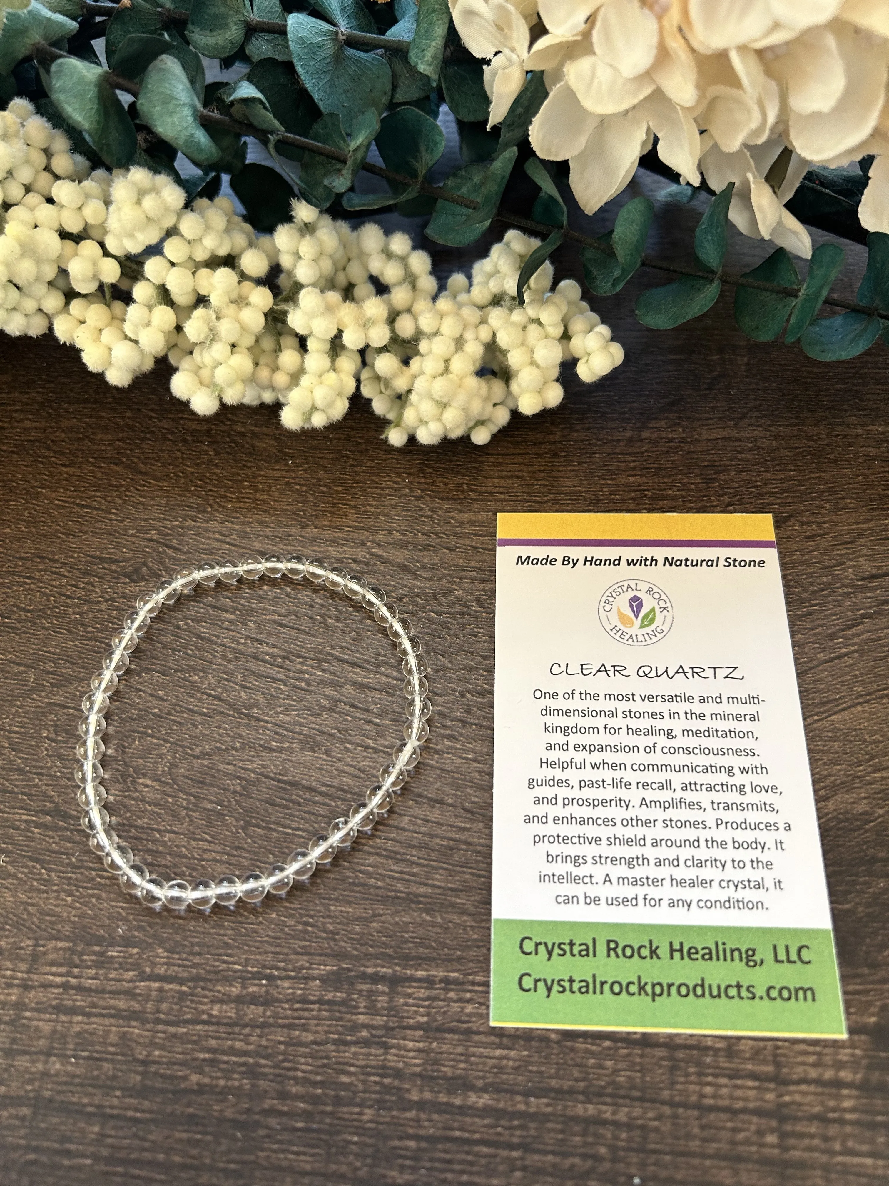Natural Stone Gem Bracelet 7 inch 4mm Stretch-Clear Quartz