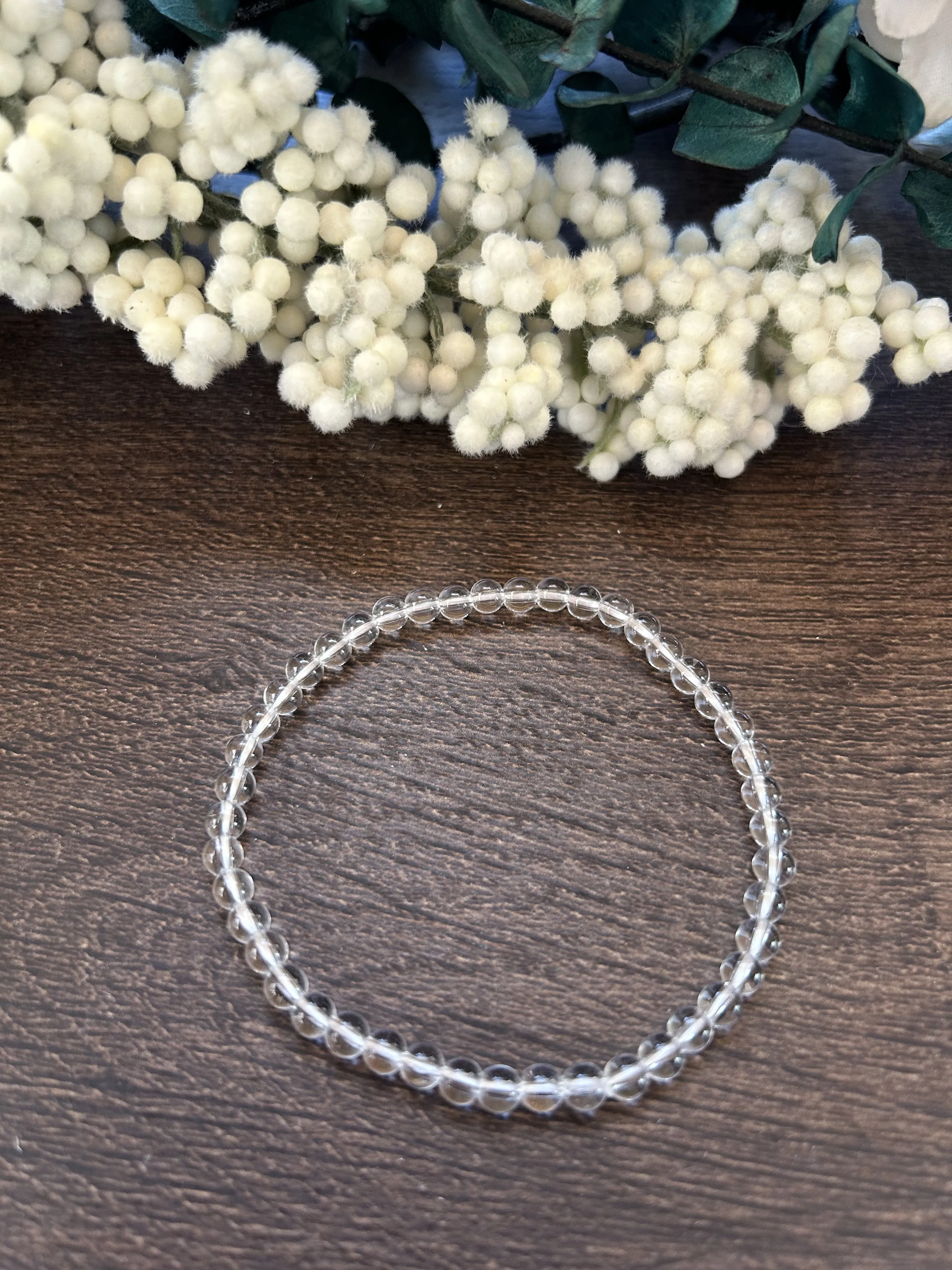 Natural Stone Gem Bracelet 7 inch 4mm Stretch-Clear Quartz