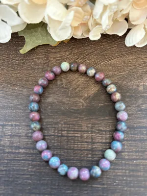 Natural Stone Gem Bracelet 7 inch 6mm Stretch - Ruby in Fuchsite