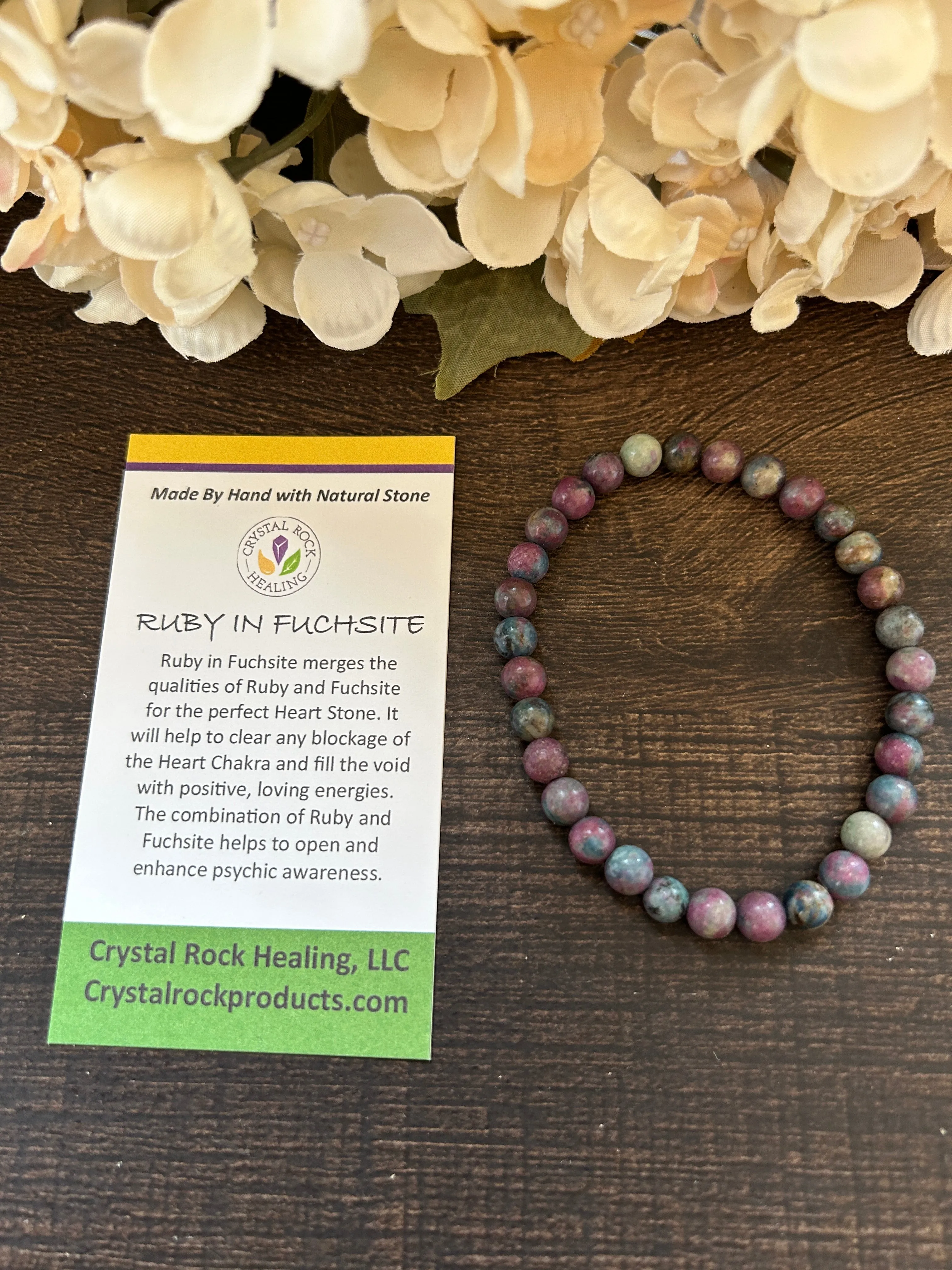 Natural Stone Gem Bracelet 7 inch 6mm Stretch - Ruby in Fuchsite