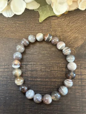 Natural Stone Gem Bracelet 7 Inch 8mm Stretch- Agate Botswana