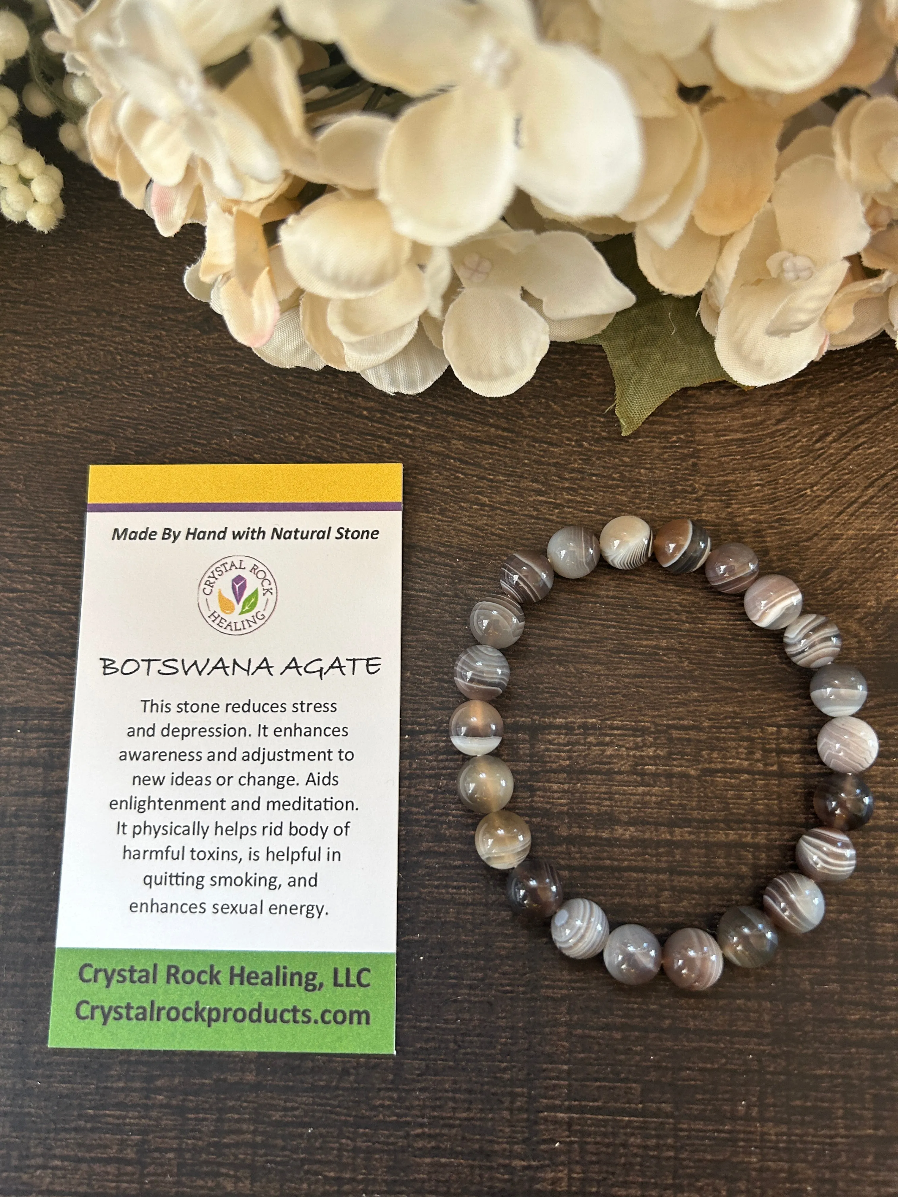 Natural Stone Gem Bracelet 7 Inch 8mm Stretch- Agate Botswana