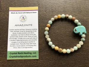 Natural Stone Gem Bracelet 7 inch 8mm Stretch-Amazonite w/ Elephant