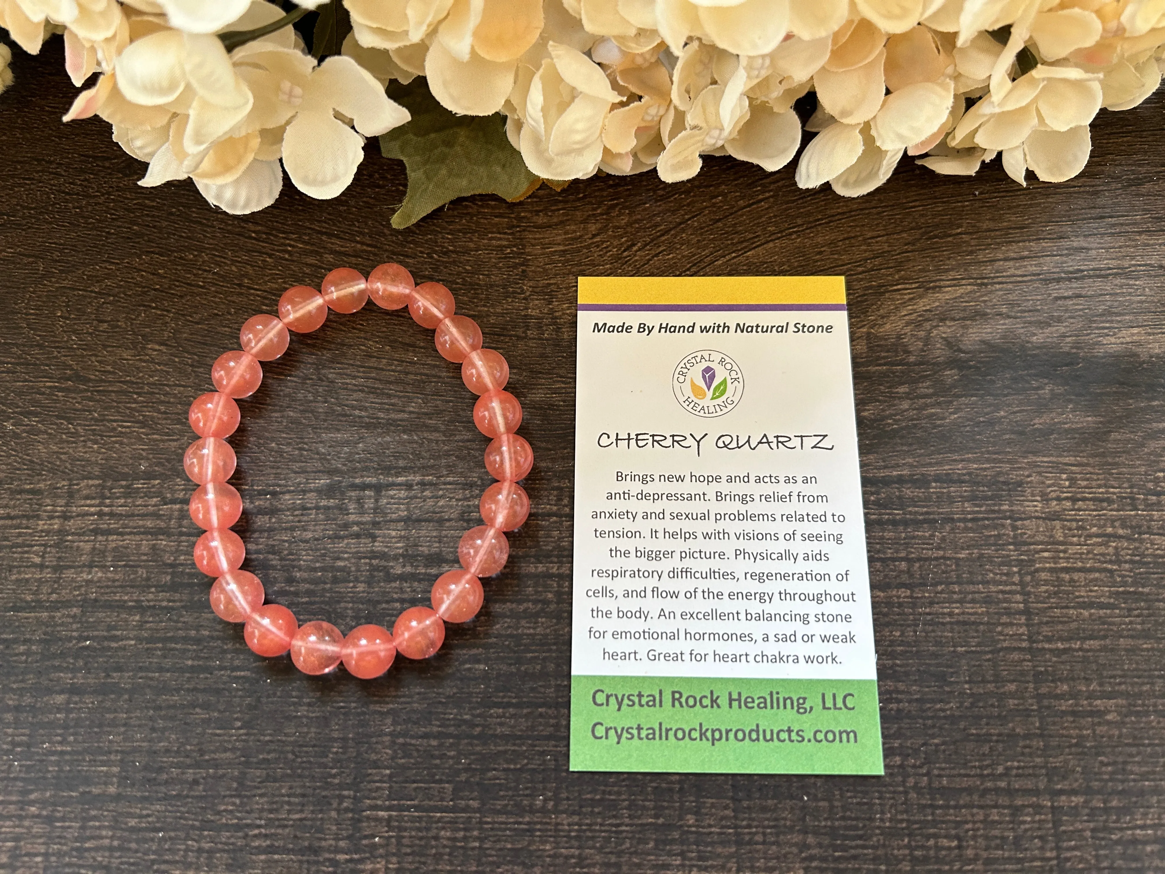 Natural Stone Gem Bracelet 7 inch 8mm Stretch-Cherry Quartz