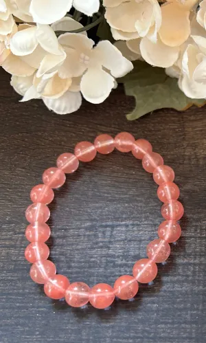Natural Stone Gem Bracelet 7 inch 8mm Stretch-Cherry Quartz