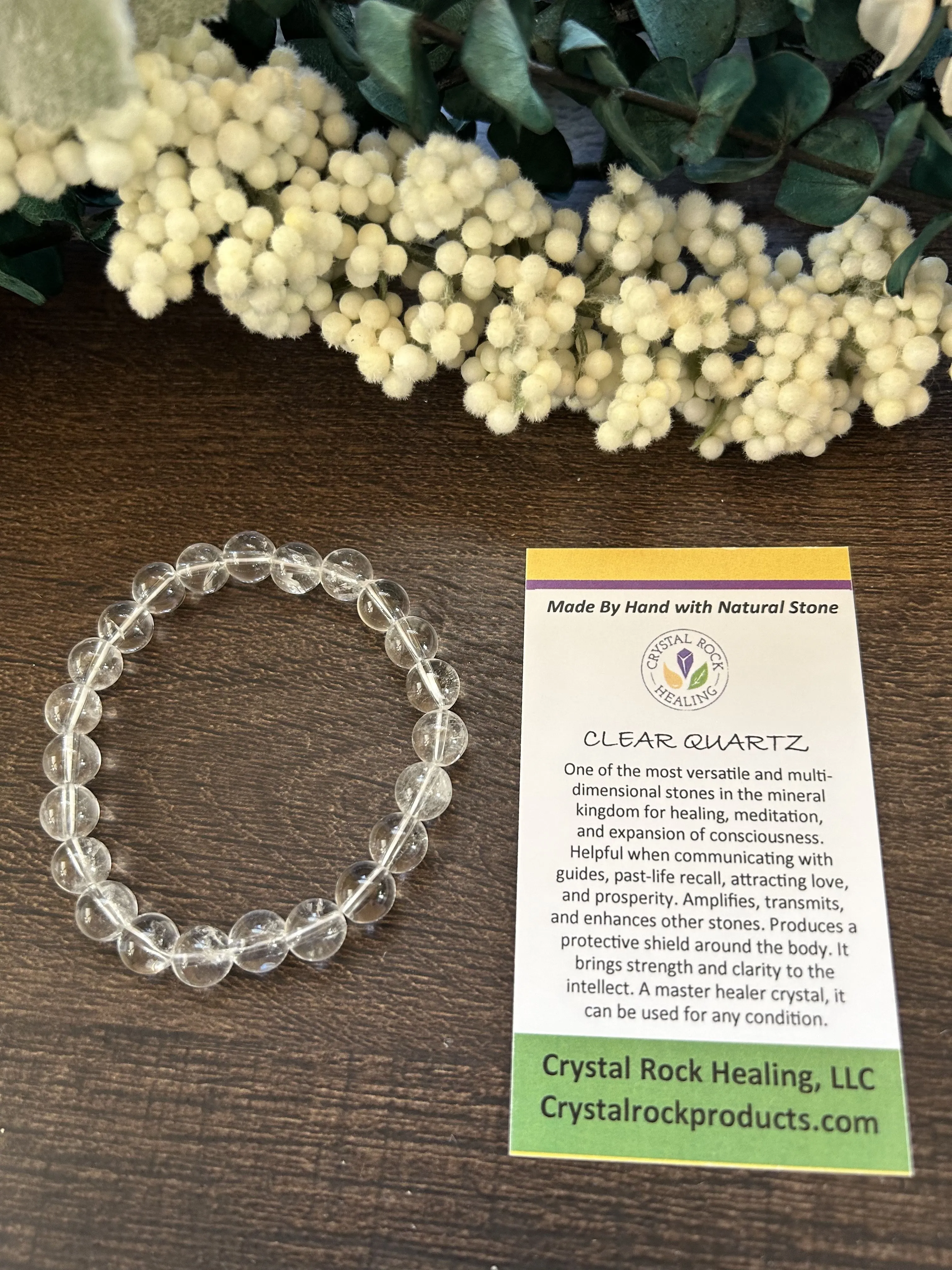 Natural Stone Gem Bracelet 7 inch 8mm Stretch-Clear Quartz