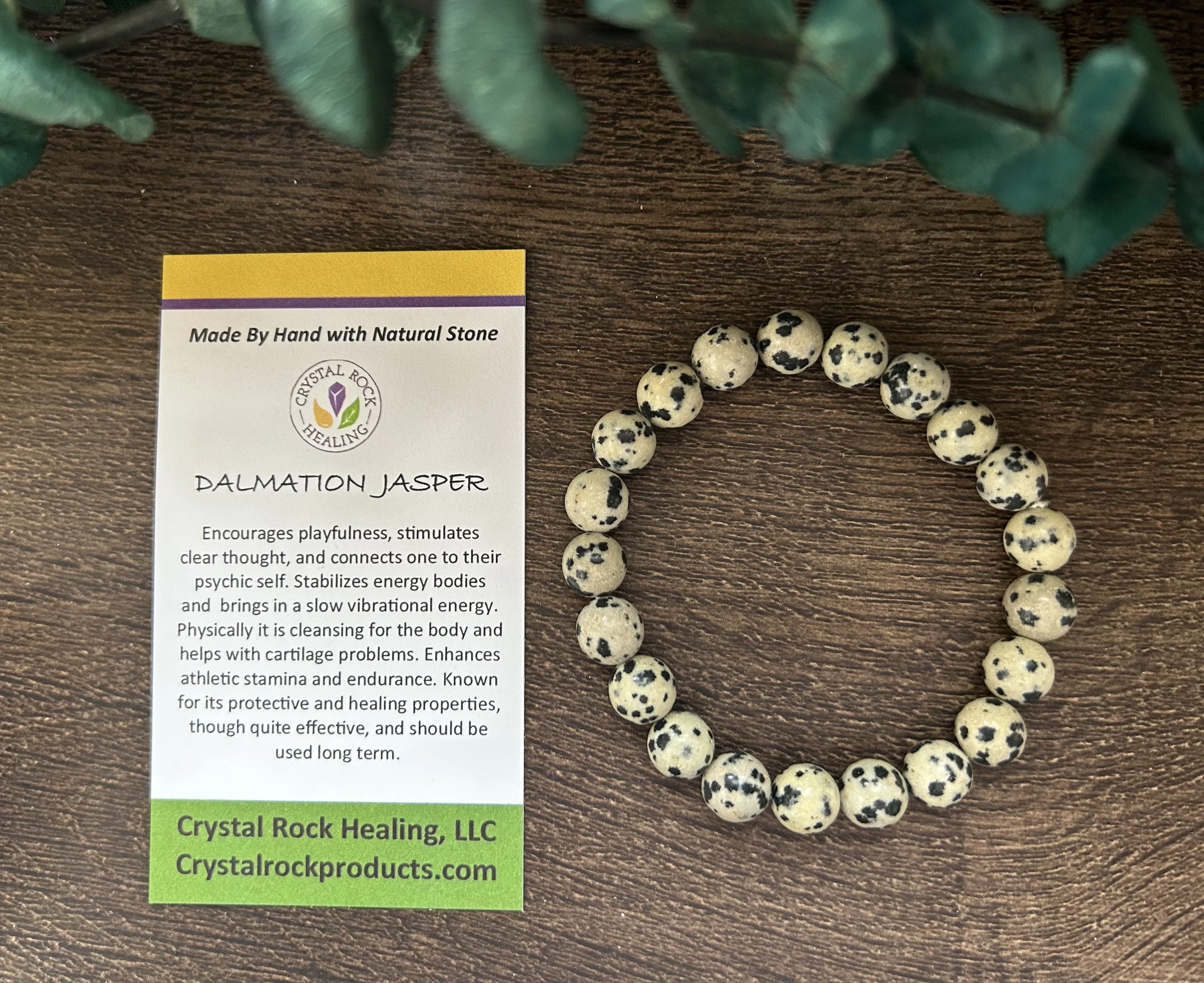 Natural Stone Gem Bracelet 7 inch 8mm Stretch -Dalmation Jasper