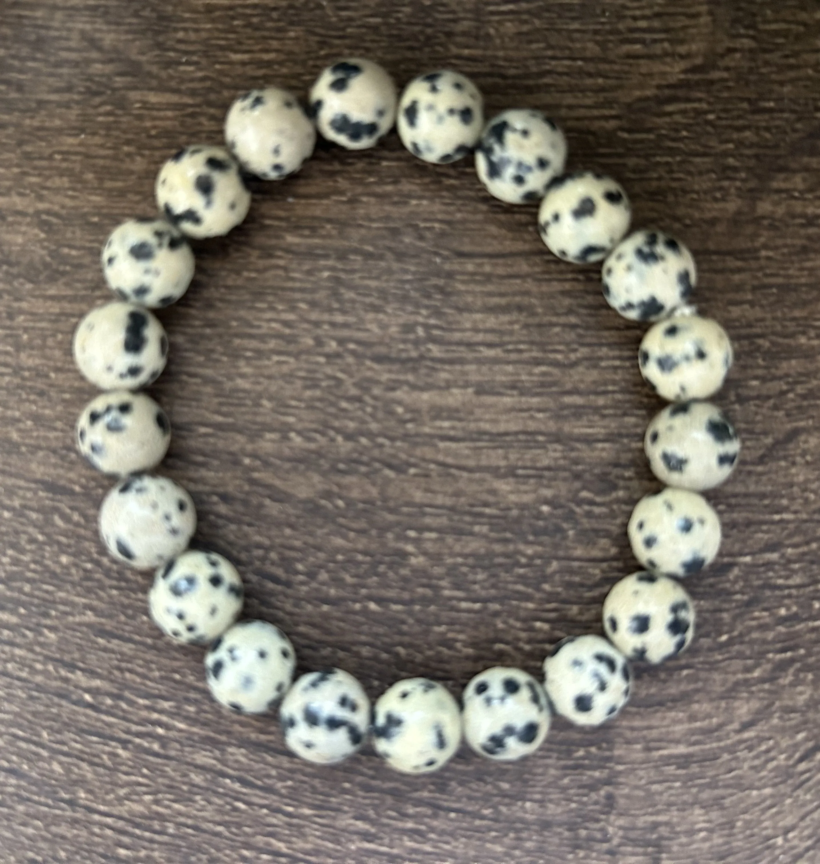Natural Stone Gem Bracelet 7 inch 8mm Stretch -Dalmation Jasper