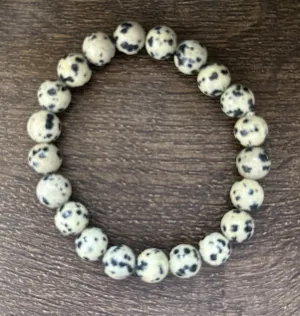 Natural Stone Gem Bracelet 7 inch 8mm Stretch -Dalmation Jasper