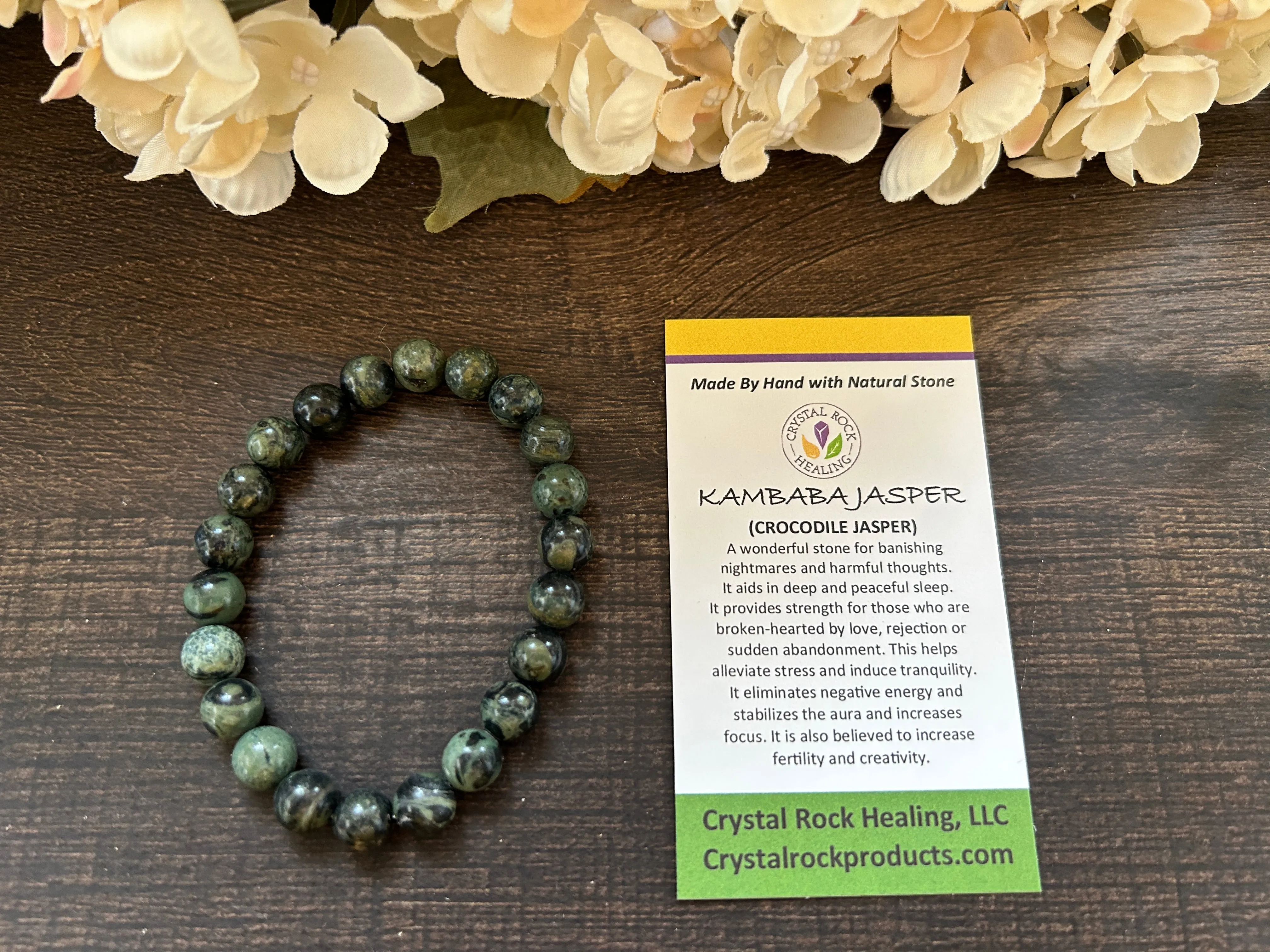 Natural Stone Gem Bracelet 7 inch 8mm Stretch -Kambaba Jasper