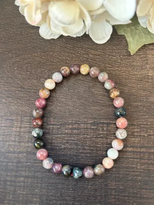 Natural Stone Gem Bracelet 7 inch 8MM Stretch-Mixed Tourmaline