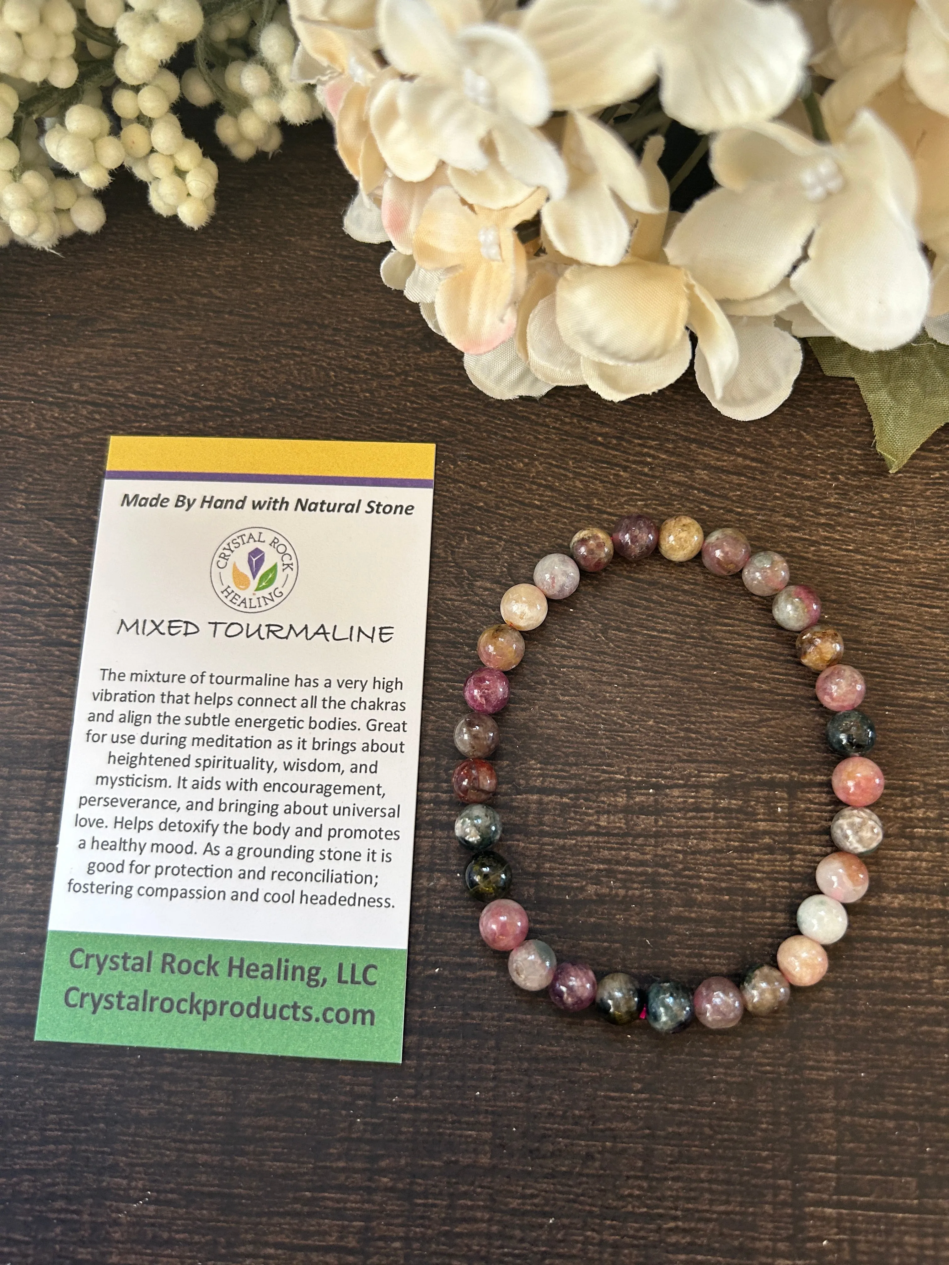 Natural Stone Gem Bracelet 7 inch 8MM Stretch-Mixed Tourmaline