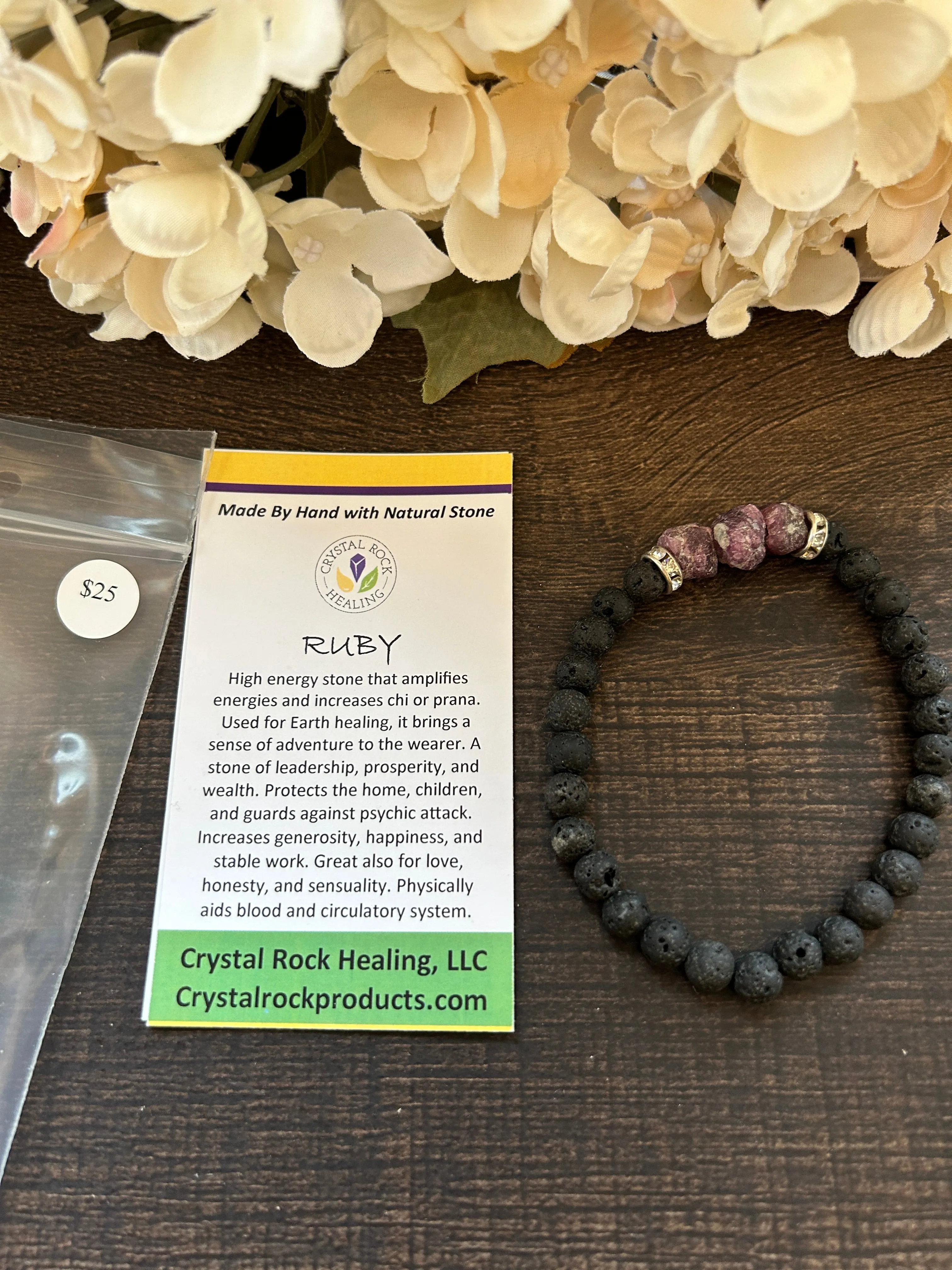 Natural Stone Gem Bracelet 7 inch 8mm Stretch - Ruby with Lava