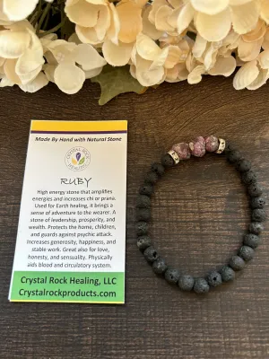 Natural Stone Gem Bracelet 7 inch 8mm Stretch - Ruby with Lava