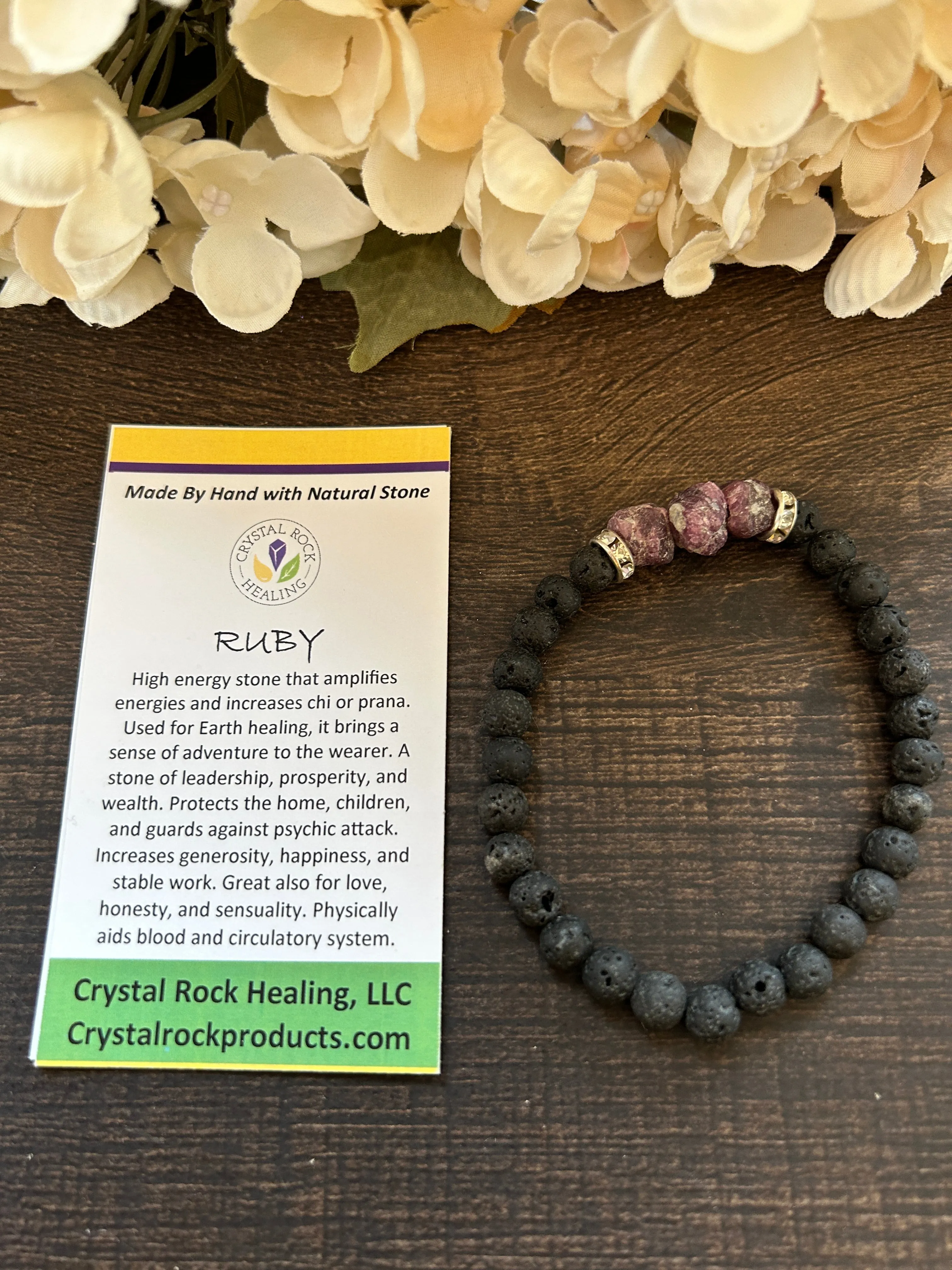 Natural Stone Gem Bracelet 7 inch 8mm Stretch - Ruby with Lava