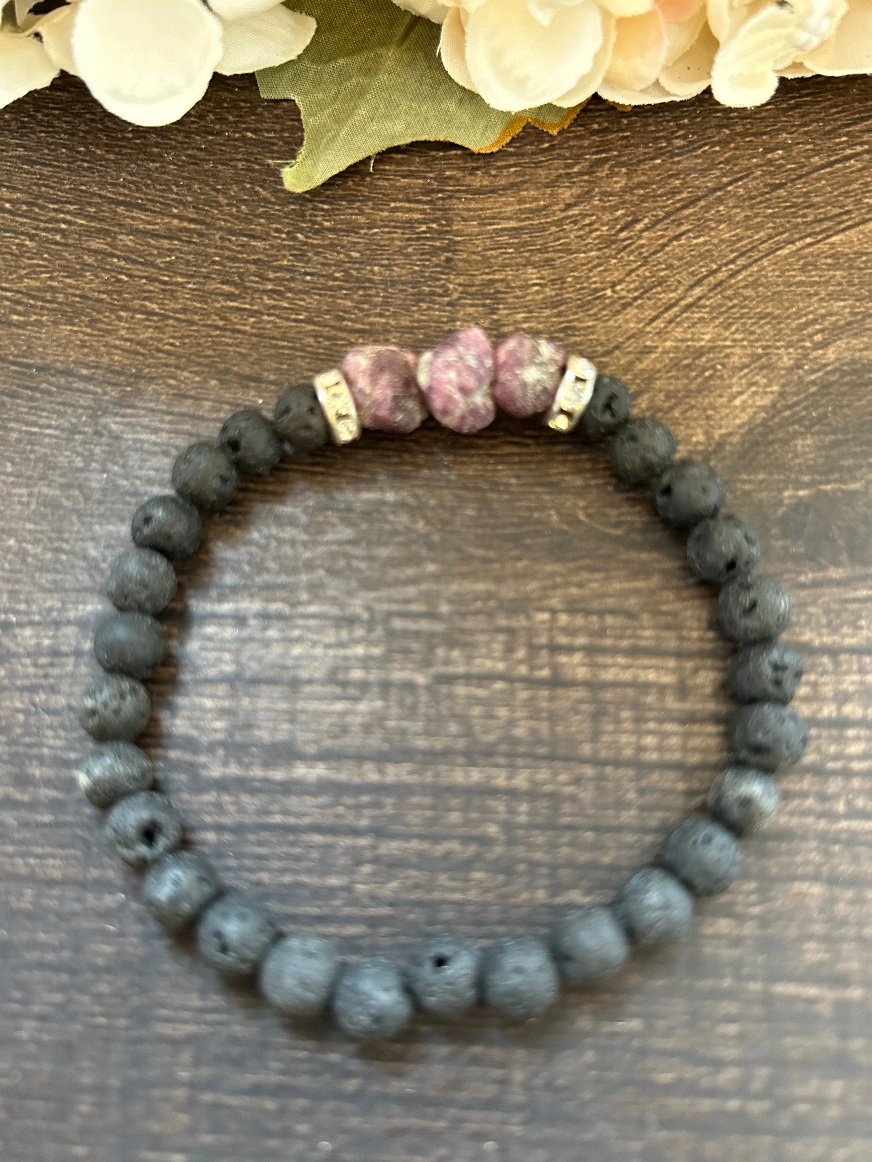 Natural Stone Gem Bracelet 7 inch 8mm Stretch - Ruby with Lava