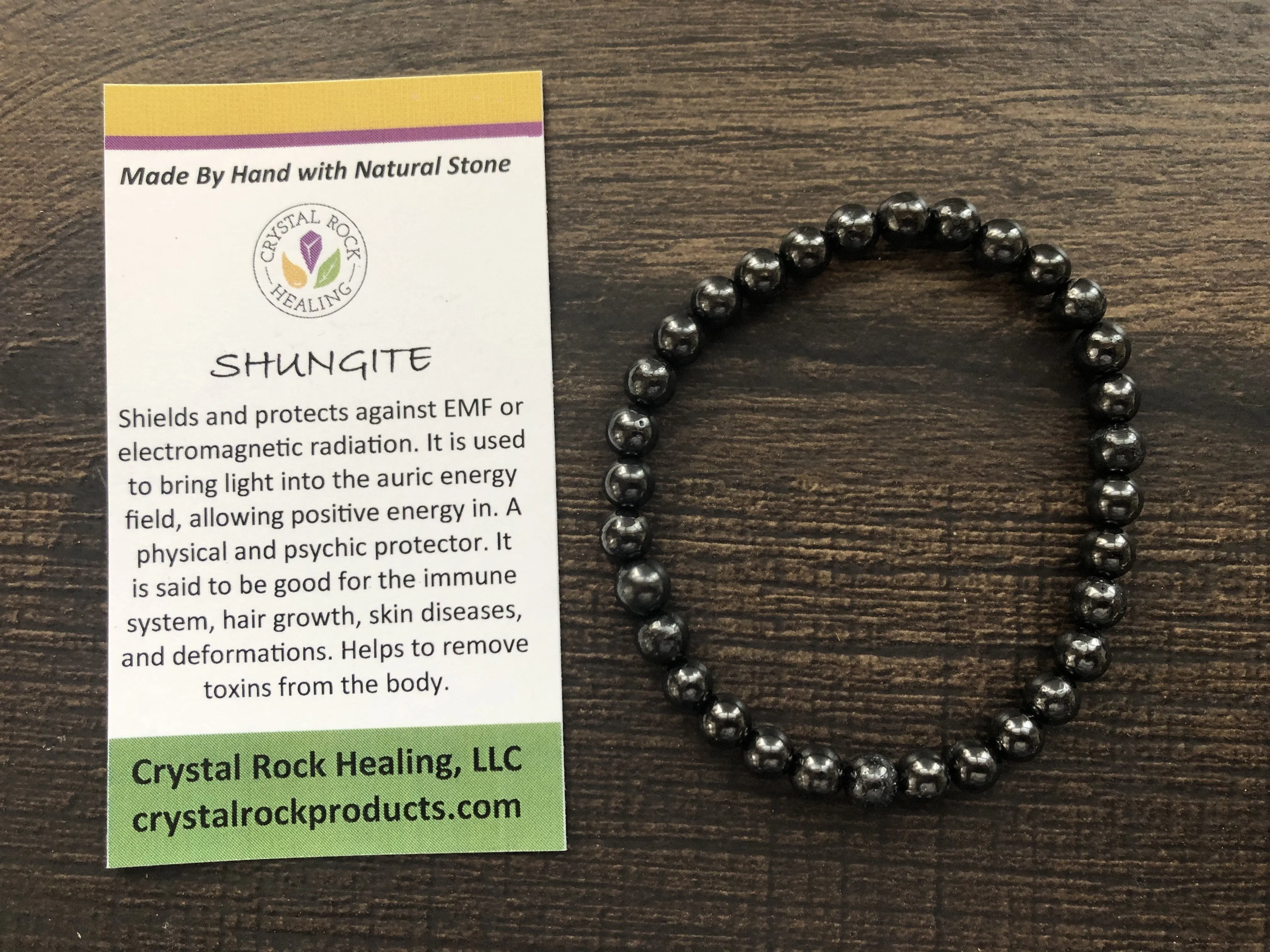Natural Stone Gem Bracelet 7 inch 8MM Stretch -Shungite