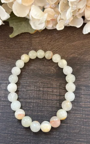 Natural Stone Gem Bracelet 7 inch 8mm Stretch-White Onyx