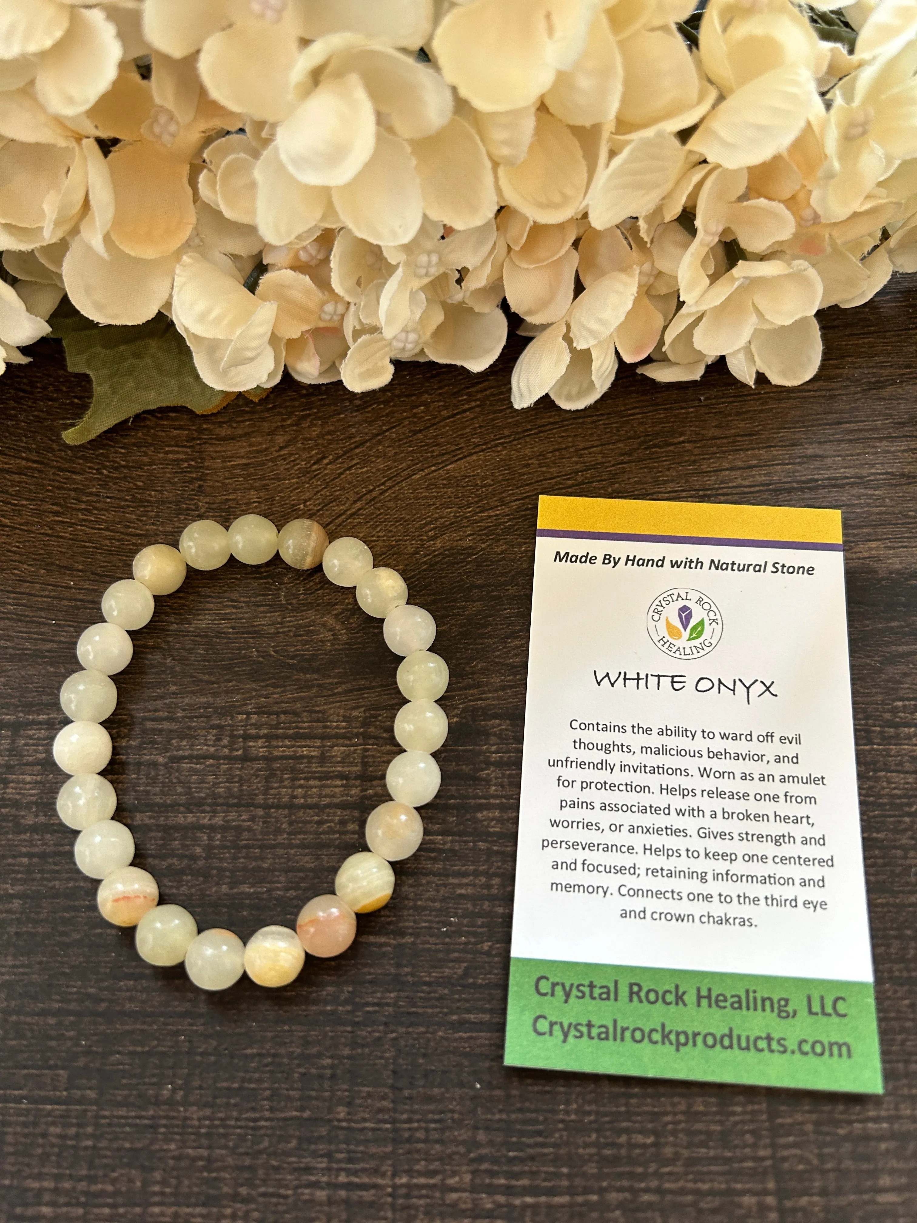 Natural Stone Gem Bracelet 7 inch 8mm Stretch-White Onyx