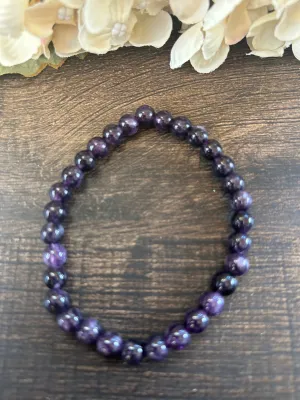 Natural Stone Gem Bracelet 7 inch Stretch-Amethyst 6mm
