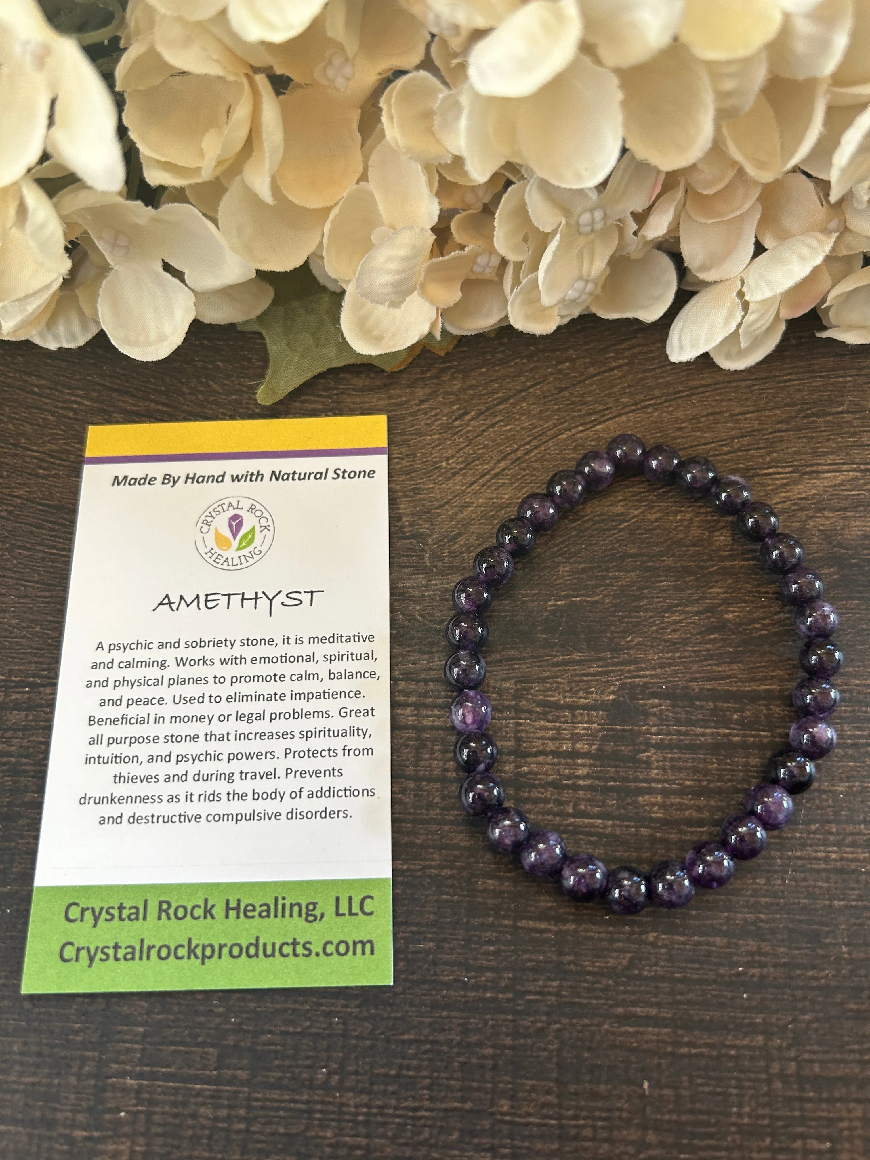 Natural Stone Gem Bracelet 7 inch Stretch-Amethyst 6mm