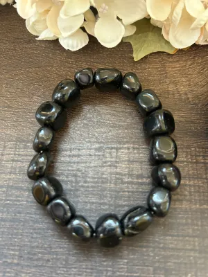 Natural Stone Gem Bracelet 7 inch stretch-Black Obsidian Chunk