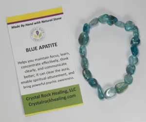 Natural Stone Gem Bracelet 7 inch Stretch-Blue Apatite