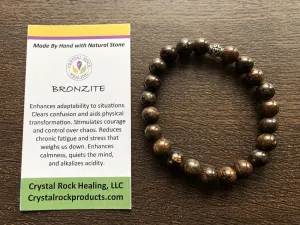Natural Stone Gem Bracelet 7 inch Stretch-Bronzite