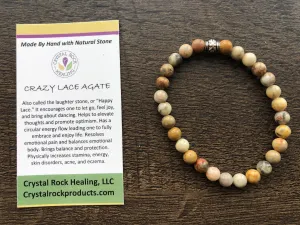 Natural Stone Gem Bracelet 7 inch Stretch-Crazy Lace Agate