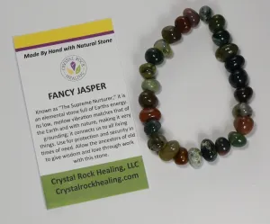 Natural Stone Gem Bracelet 7 inch Stretch-Fancy Jasper