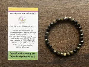 Natural Stone Gem Bracelet 7 inch Stretch- Golden Sheen Obsidian