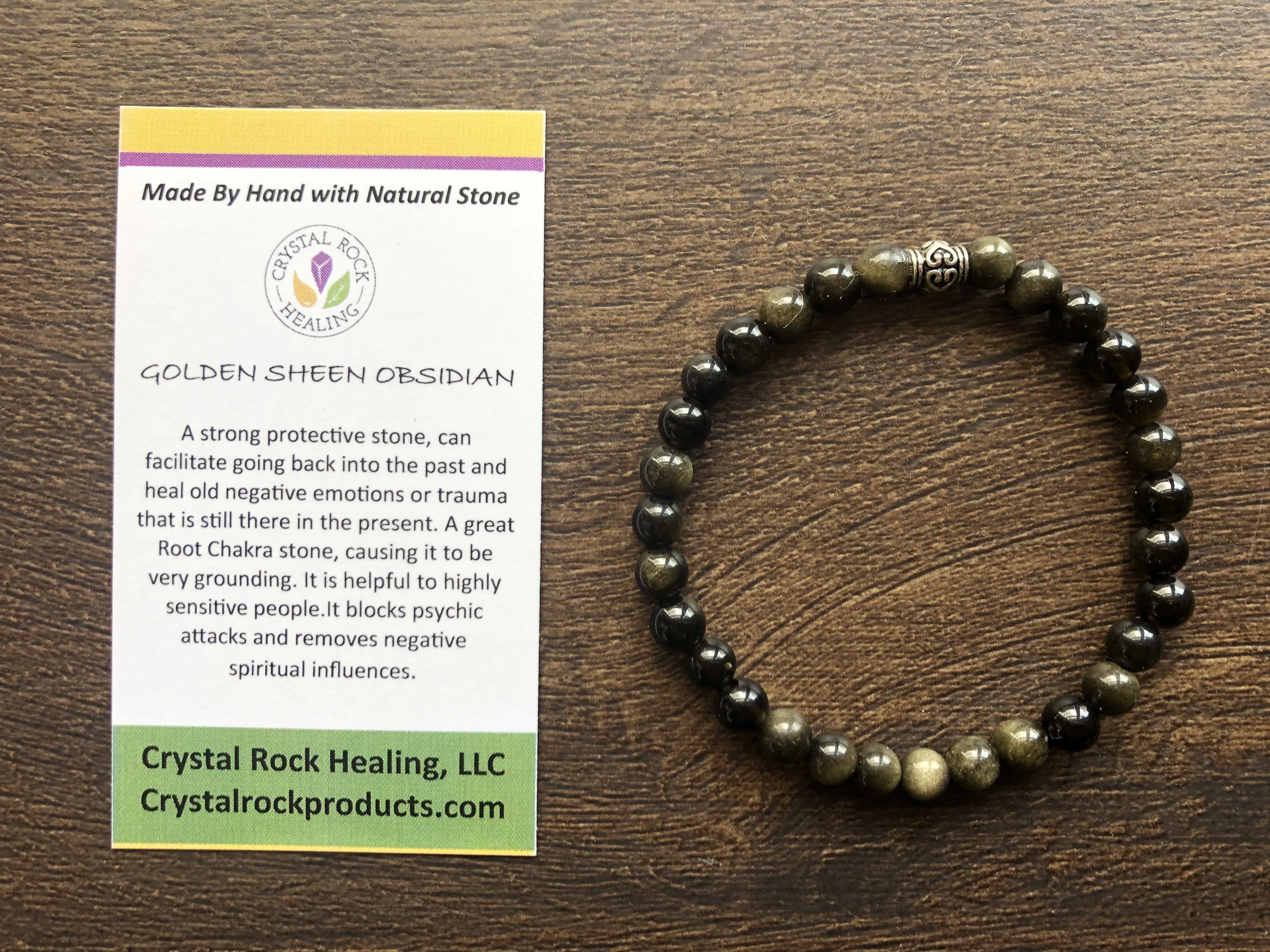 Natural Stone Gem Bracelet 7 inch Stretch- Golden Sheen Obsidian