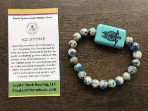 Natural Stone Gem Bracelet 7 inch Stretch-K2 W/ Turtle
