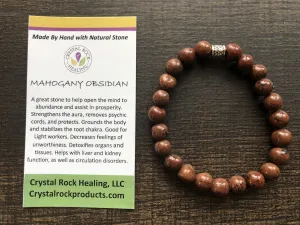 Natural Stone Gem Bracelet 7 inch Stretch- Mahogany Obsidian