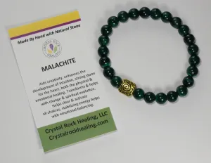 Natural Stone Gem Bracelet 7 inch Stretch-Malachite
