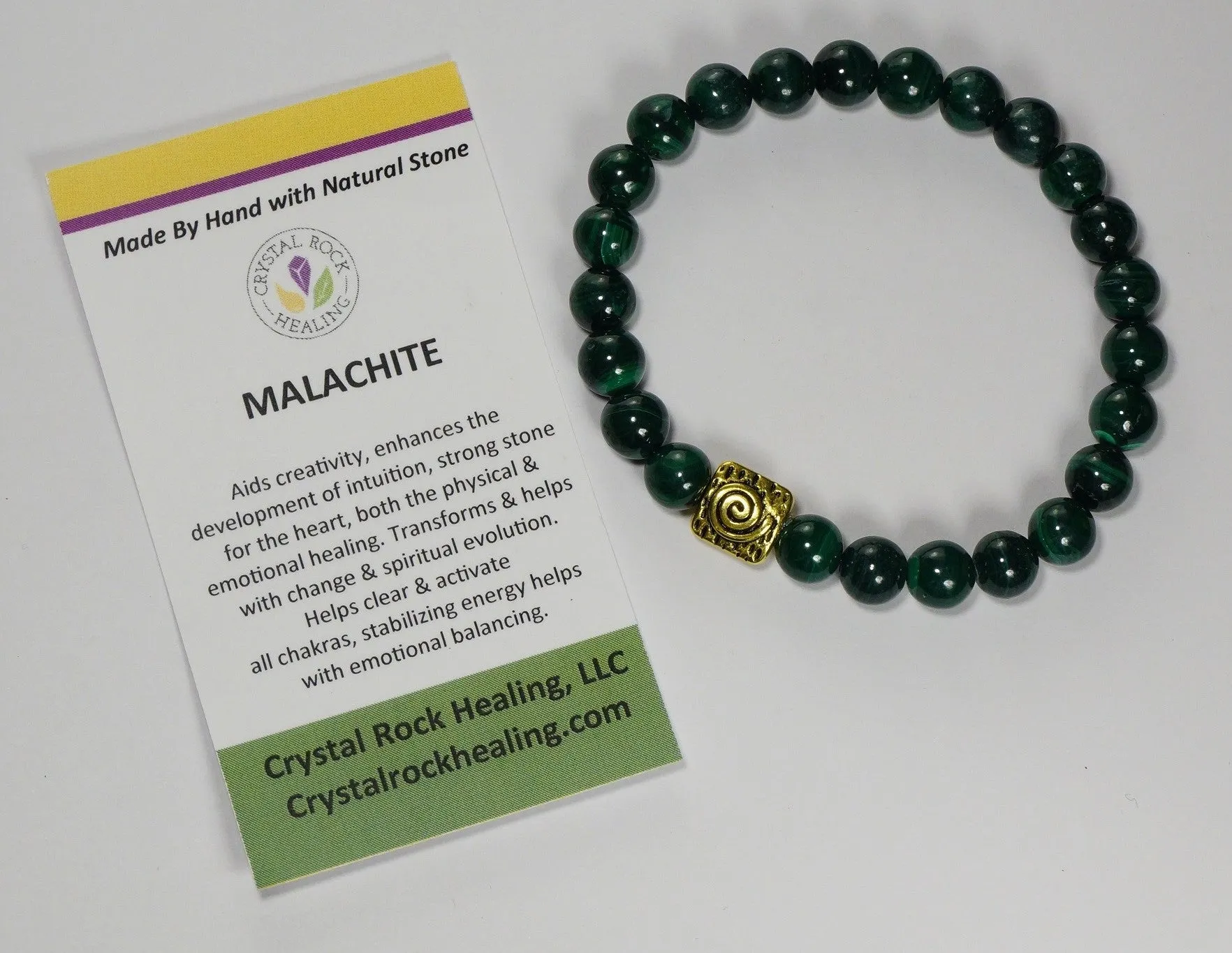 Natural Stone Gem Bracelet 7 inch Stretch-Malachite