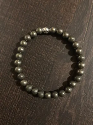 Natural Stone Gem Bracelet 7 inch Stretch-Pyrite