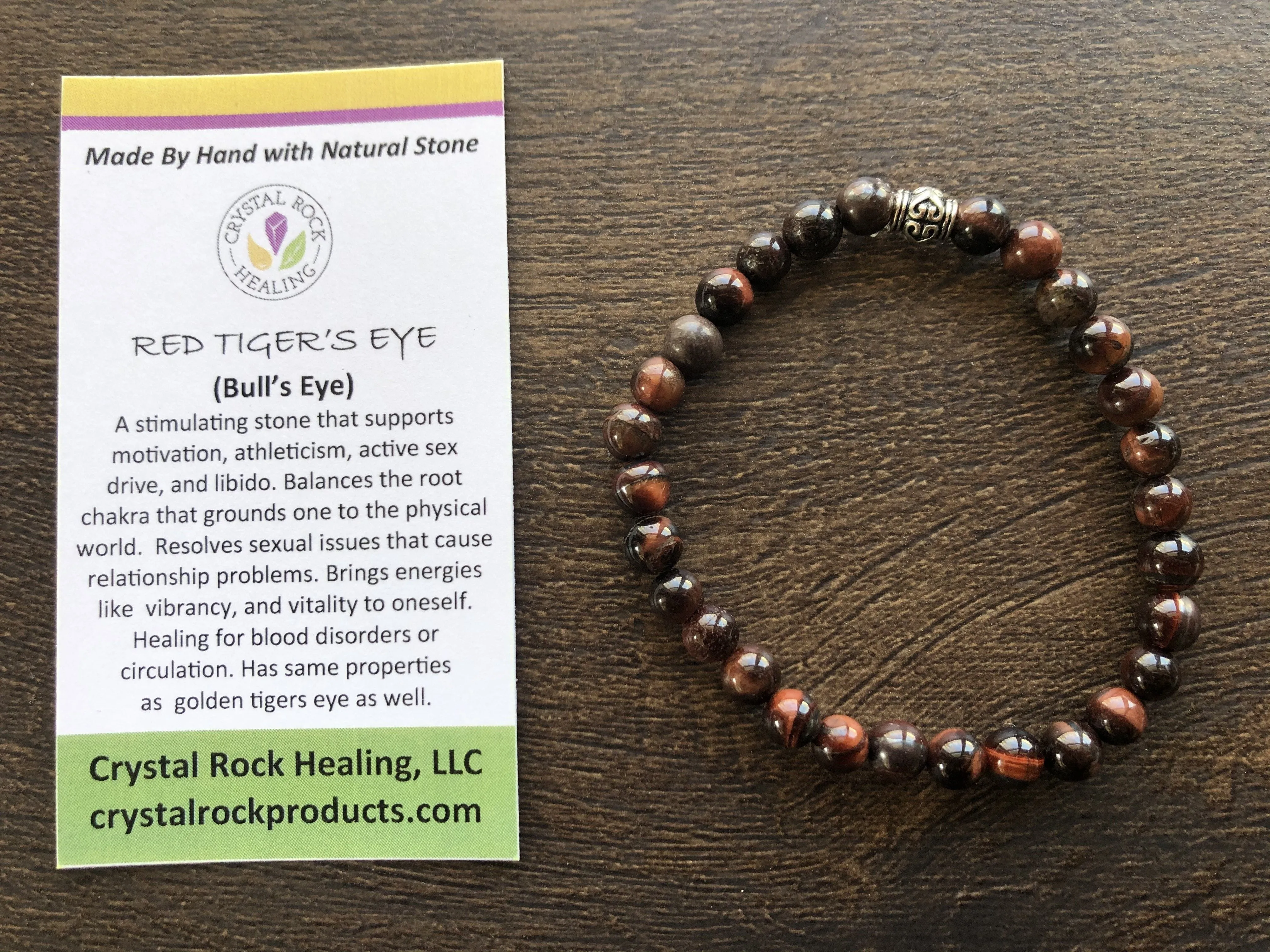 Natural Stone Gem Bracelet 7 inch Stretch-Red Tiger Eye