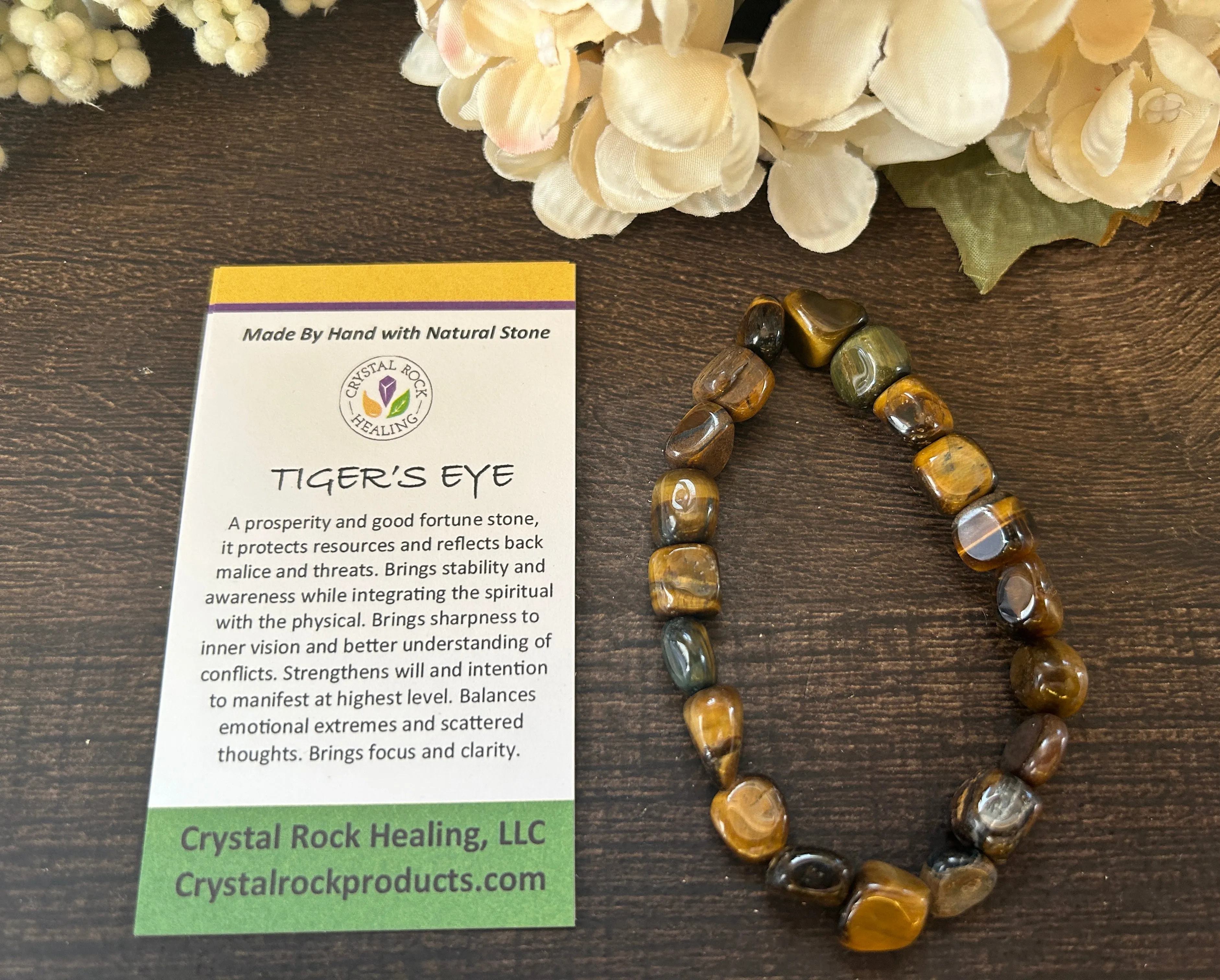 Natural Stone Gem Bracelet 7 inch stretch-Tigers Eye Chunk