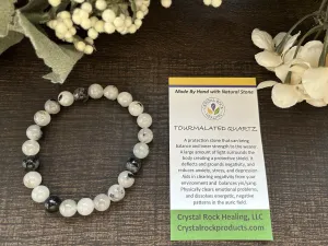 Natural Stone Gem Bracelet 7 inch Stretch-Tourmalated Quartz