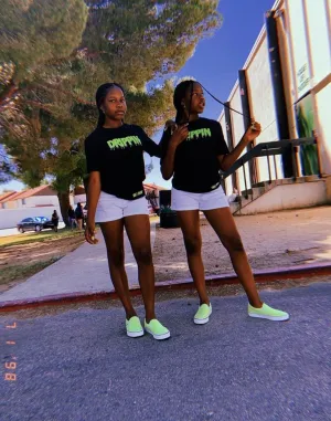 Neon Green Glitter Drippin (V3) | Black Tee