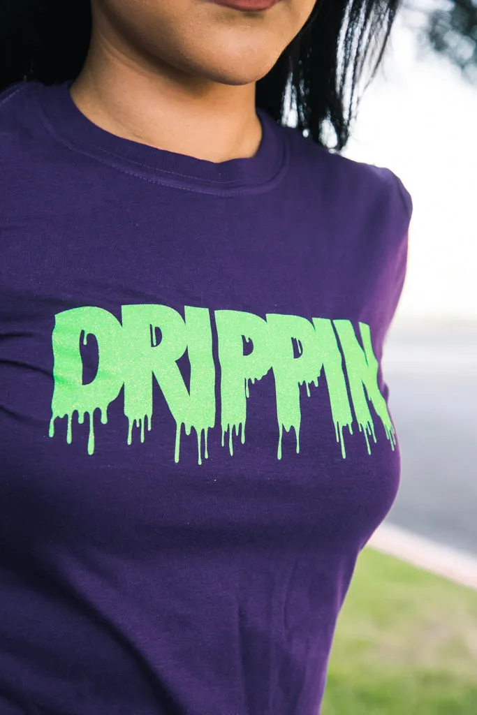 Neon Green Glitter Drippin (V3) | Purple Tee