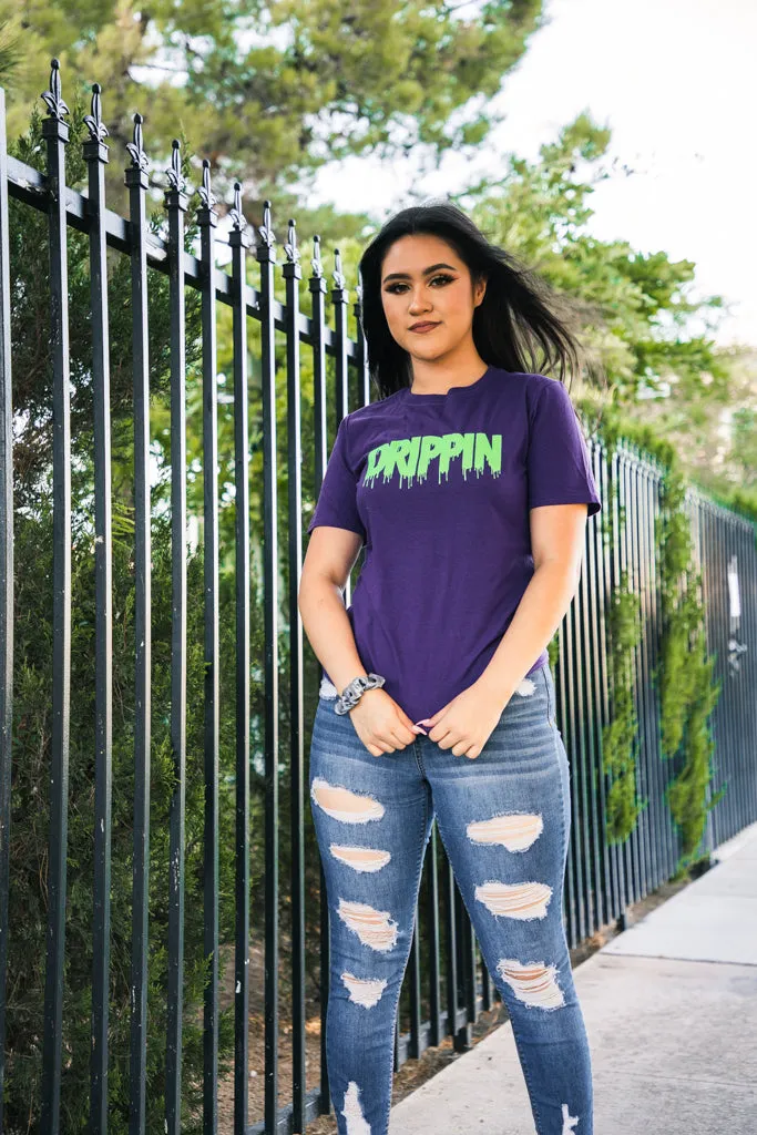 Neon Green Glitter Drippin (V3) | Purple Tee