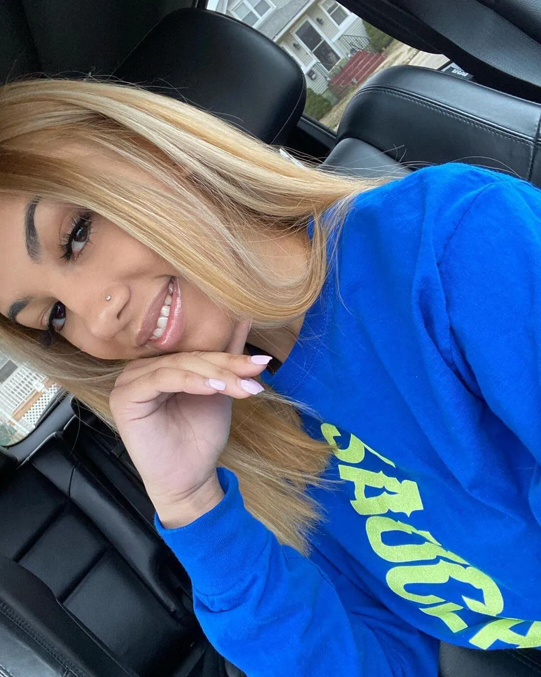 Neon Green Glitter SA (Vertical Big) | Blue Long Sleeve Tee