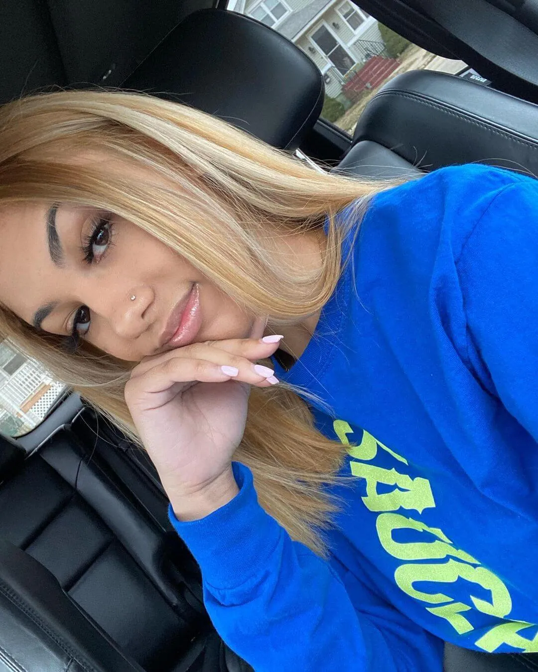 Neon Green Glitter SA (Vertical Big) | Blue Long Sleeve Tee