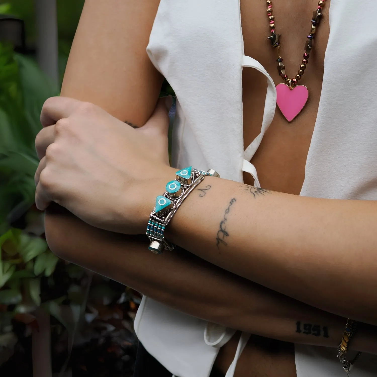 Nepal Design Turquoise & Silver Bohemian Bracelet