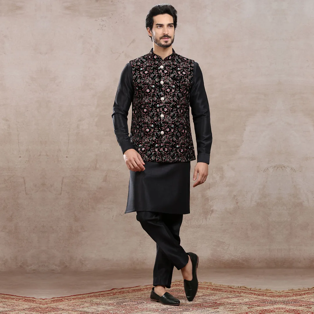 Obsidian Black Nightfall Bandi Kurta
