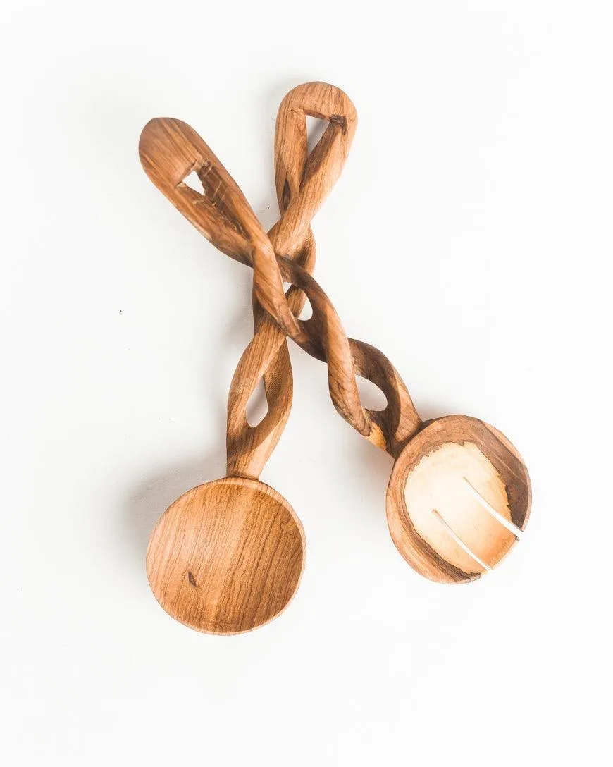 Olive Wood Spiral Servers